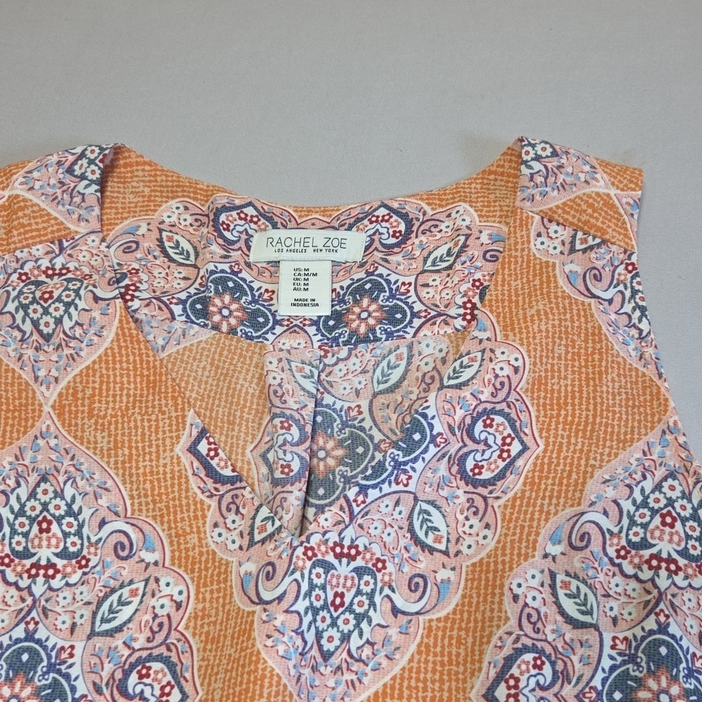 Rachel Zoe Womens Medium Sleeveless Boho Blouse Orange Medallion Print Tank Top - Picture 3 of 9